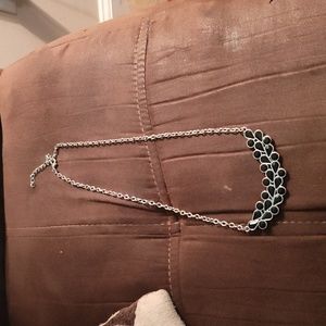 J CREW OUTLET Black Onyx Stone Accent Silver Chain Bib Necklace